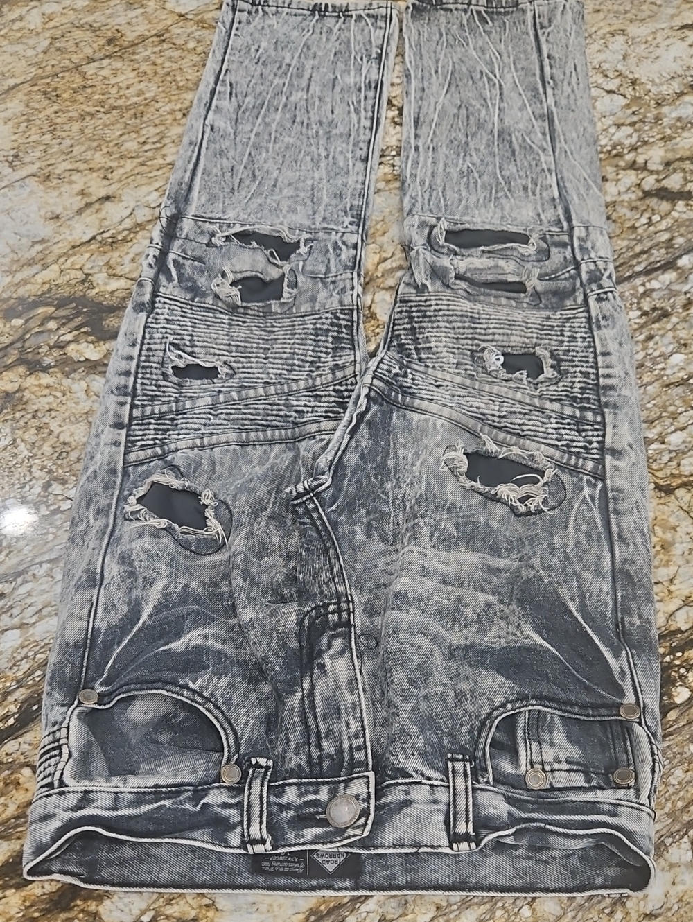 Road Narrows Distressed Acid-Wash Black Youth  Jeans. Size 14 Inseam 28"